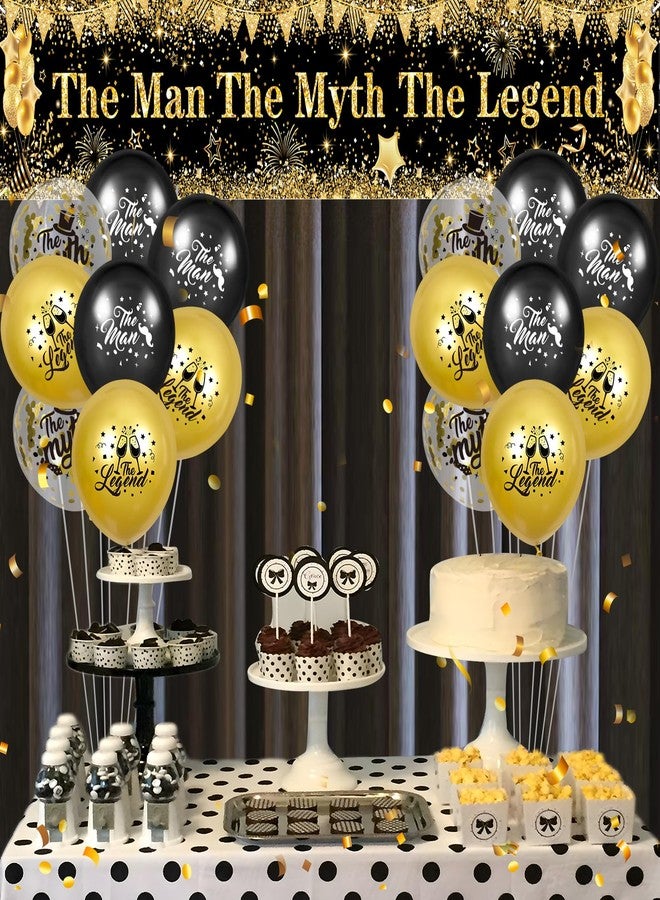 Yoirrat The Man The Myth The Legend Decorations Black Gold Birthday Banner Backdrop with Birthday Party Balloons for Men Dad Father's Day Backdrop Retirement Bachelor Party Supplies - Image 2